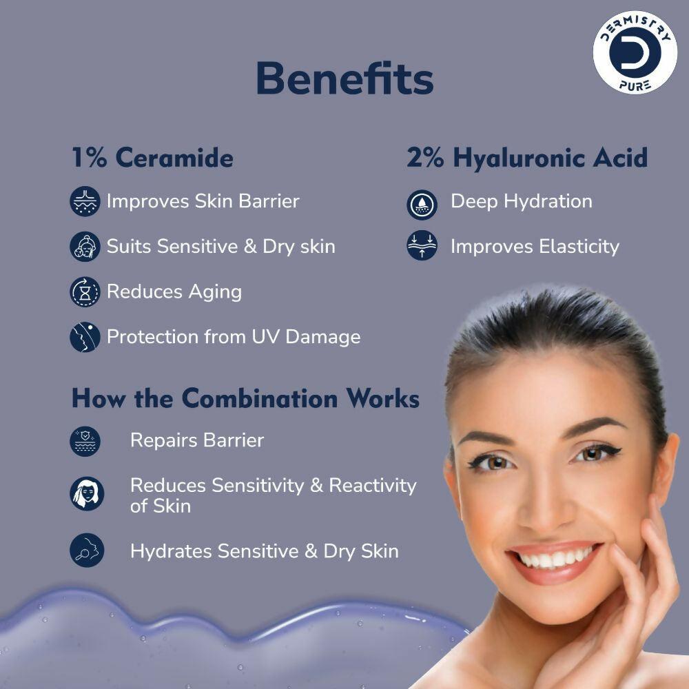 Dermistry Pure 1% Ceramide 2% Hyaluronic Acid Sensitive & Dry Skin Moisturizer Barrier Repair Serum