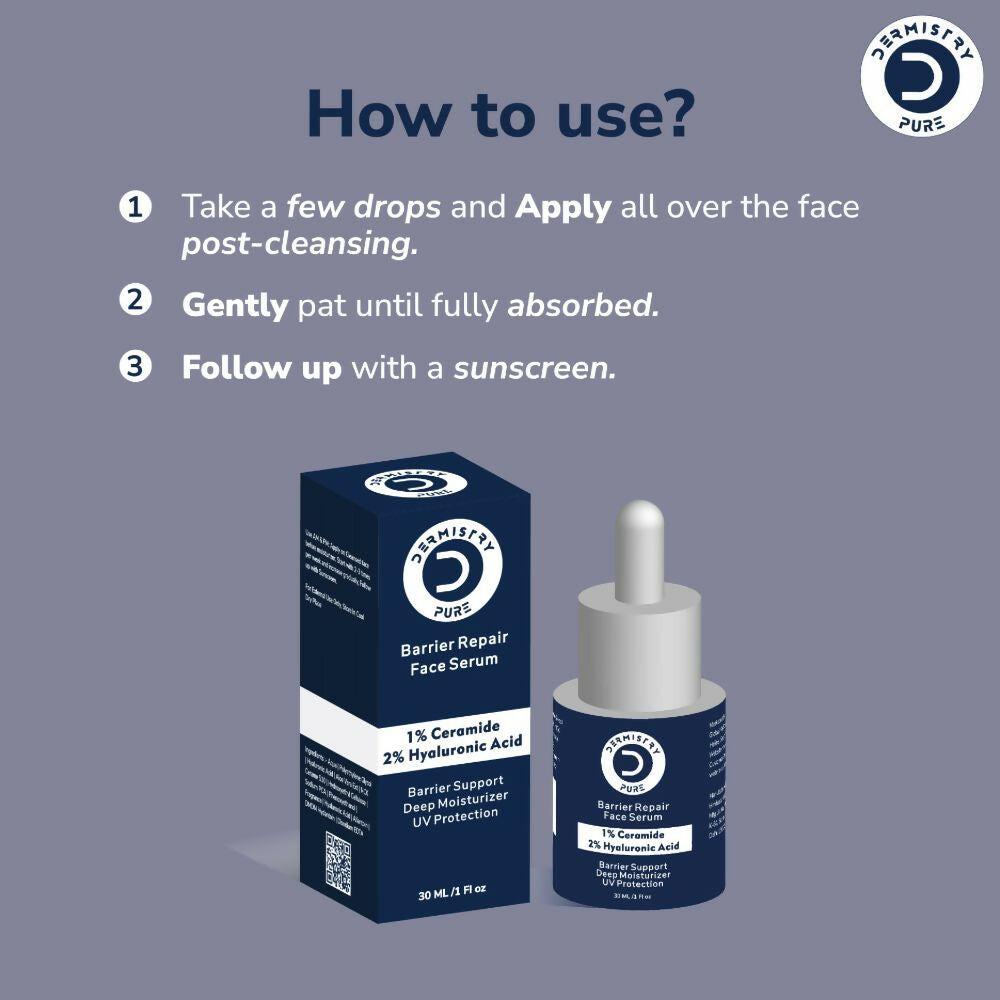 Dermistry Pure 1% Ceramide 2% Hyaluronic Acid Sensitive & Dry Skin Moisturizer Barrier Repair Serum