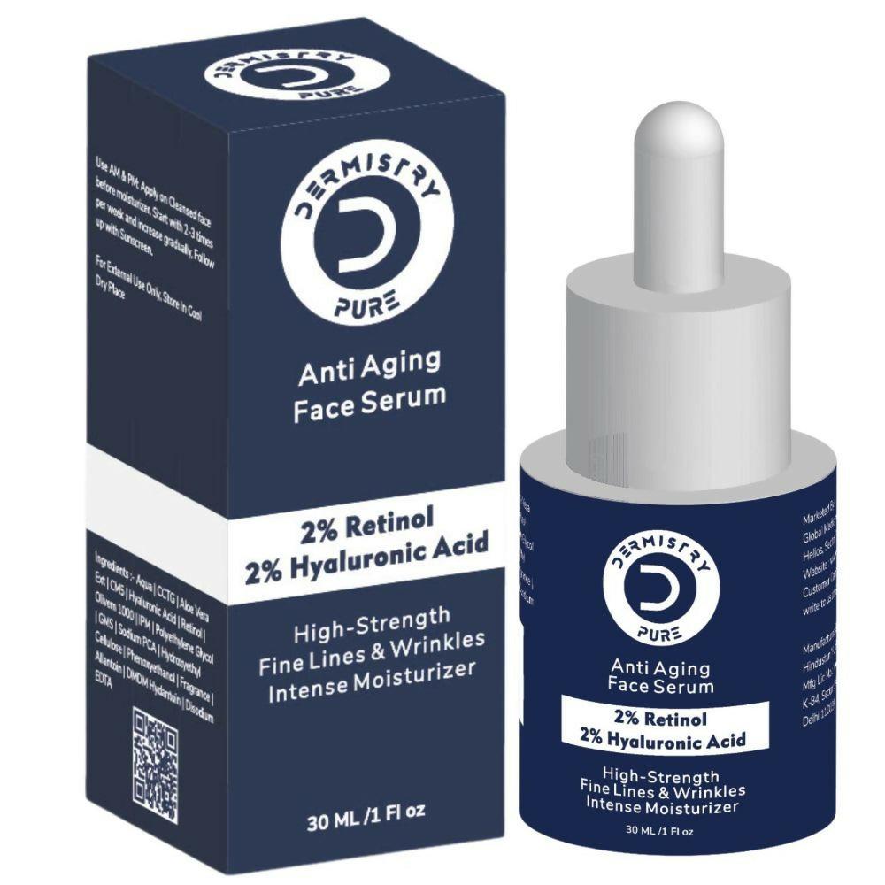 Dermistry Pure 2% Retinol 2% Hyaluronic Acid Anti Aging Moisturizer Fine Lines Wrinkles Face Serum