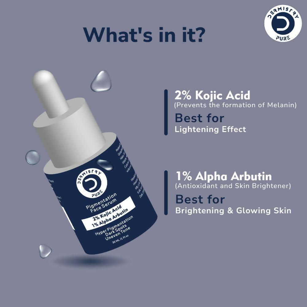 Dermistry Pure 2% Kojic Acid 1% Alpha Arbutin Instant Glowing Bright Light Pigmentation Spots Serum