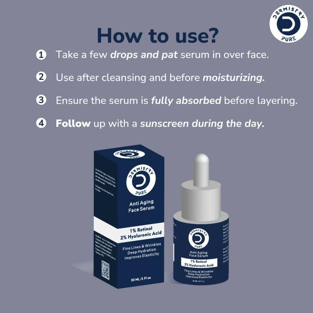 Dermistry Pure 1% Retinol 2% Hyaluronic Acid Anti Aging Moisturizer Face Serum Fine Lines & Wrinkles