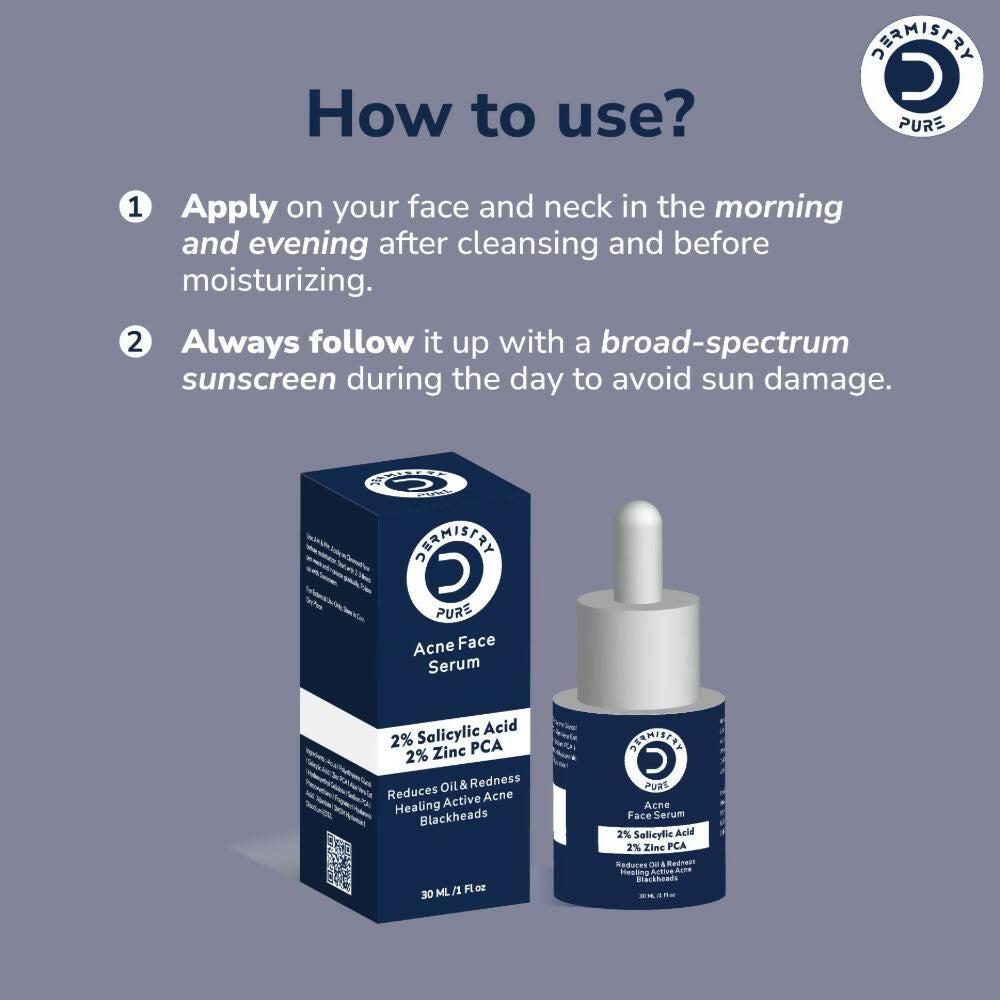 Dermistry Pure 2% Salicylic Acid 2% Zinc Face Serum For Oily Acne Prone Skin Black & Whitehead Scars