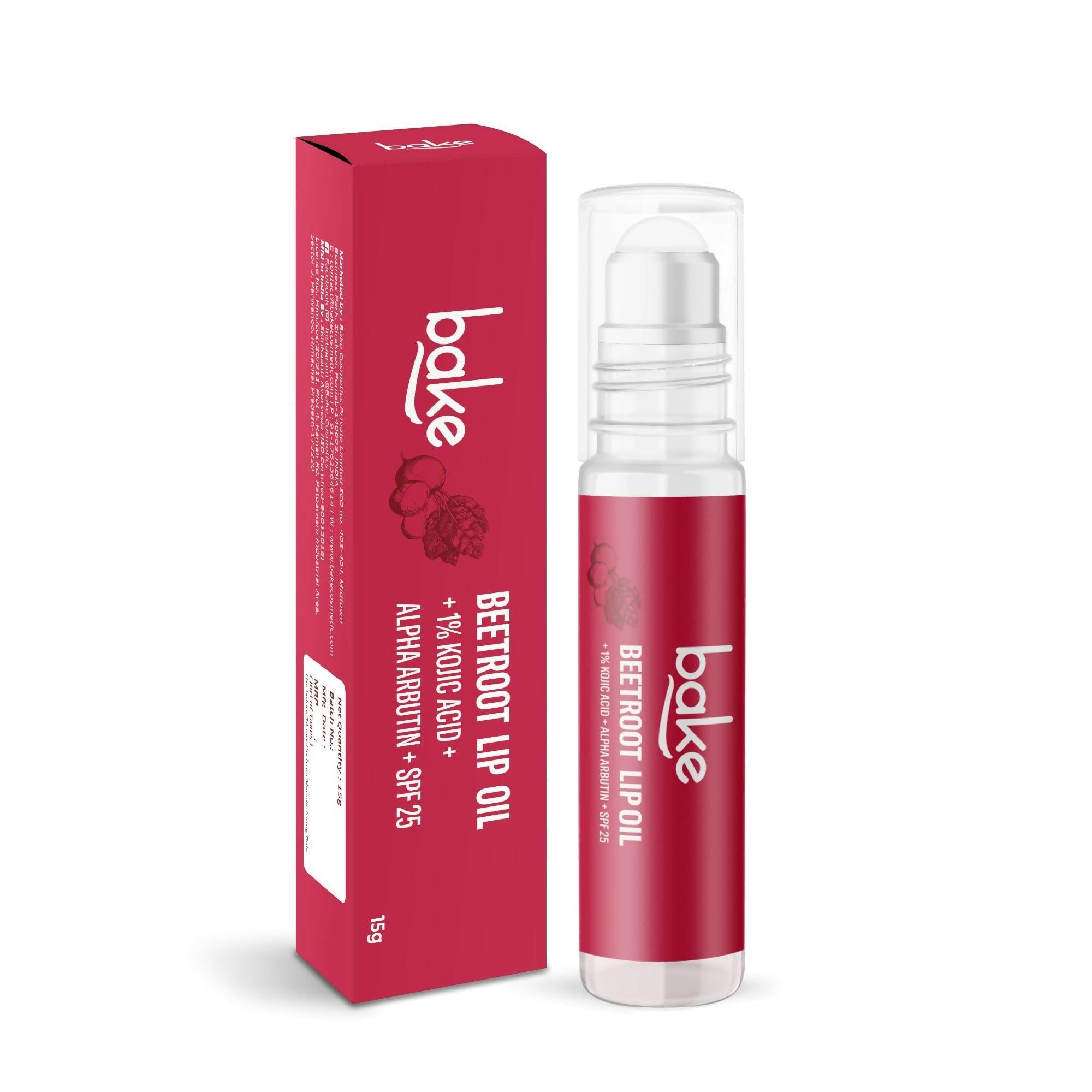 Bake 1% Kojic Acid Beetroot Tinted Lip Balm Oil for Dark & Pigmented Lips with SPF 25 & Alpha Arbutin