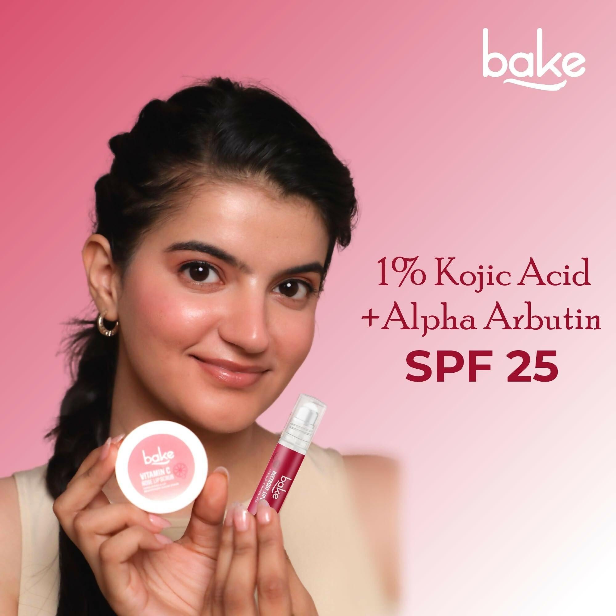 Bake 1% Kojic Acid Beetroot Tinted Lip Balm Oil for Dark & Pigmented Lips with SPF 25 & Alpha Arbutin