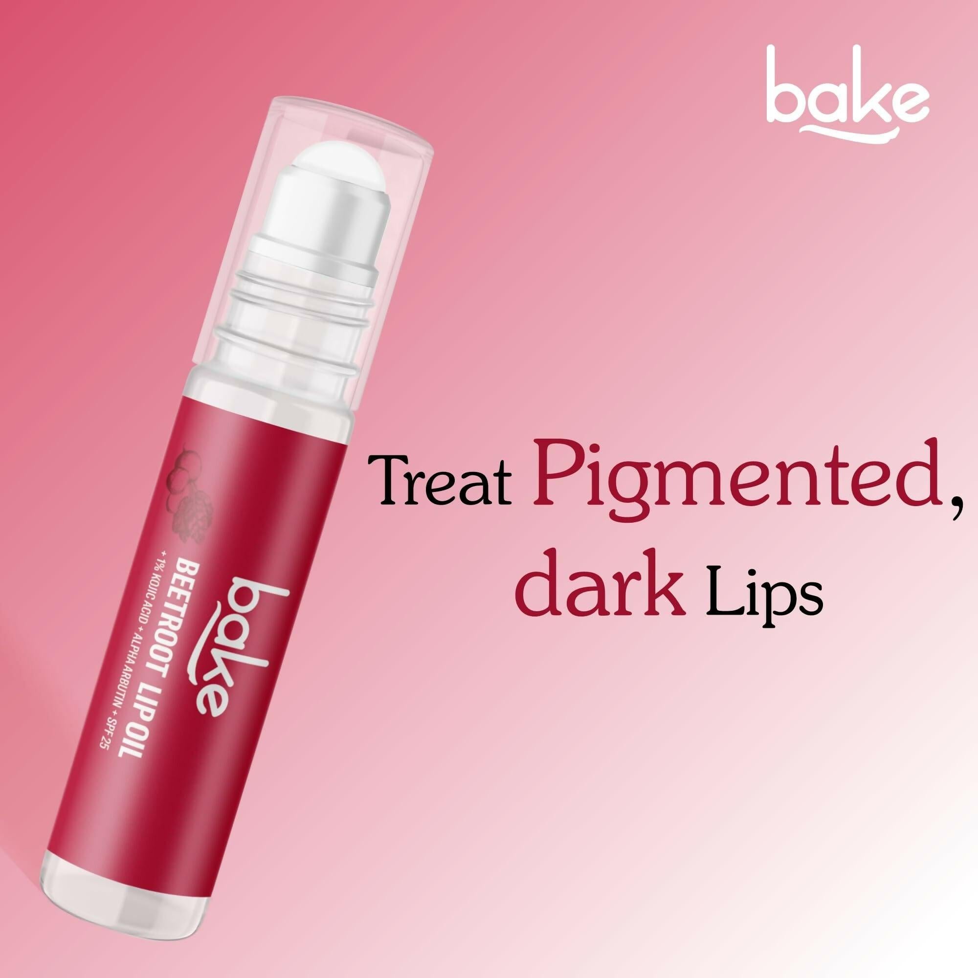 Bake 1% Kojic Acid Beetroot Tinted Lip Balm Oil for Dark & Pigmented Lips with SPF 25 & Alpha Arbutin