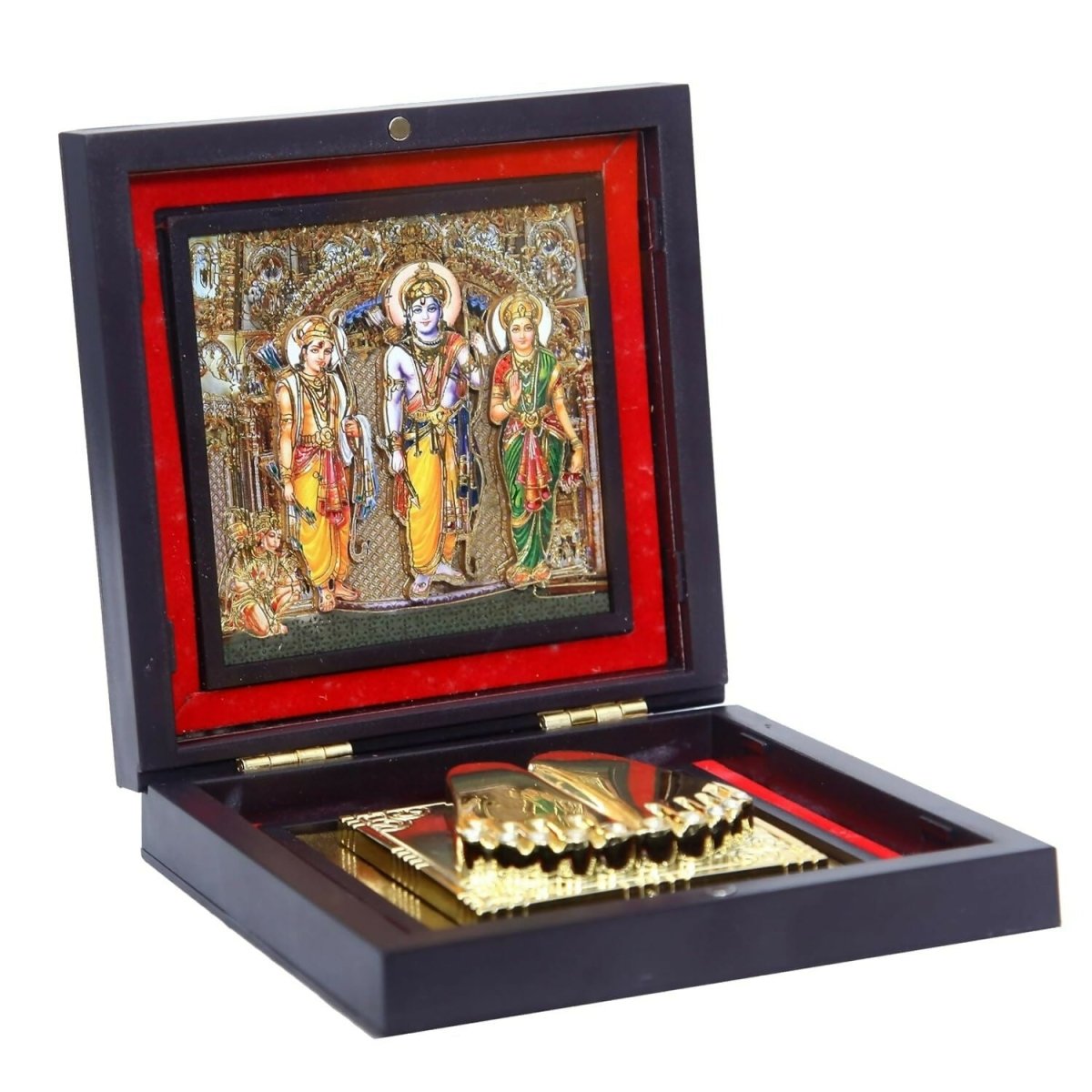 AncientlRam Darbar Pocket Temple Box With Charan Paduka Square Shaped, Gold Plated