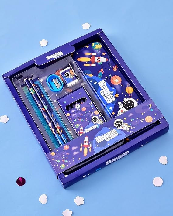 Hyperfoods® Astronaut Rakhi for Kids Boy with Chocolate & Space Stationery Kit Gift Hamper for Brother Kids Rakhi Combo Set Toys for Brother Chocolates Gift Pack