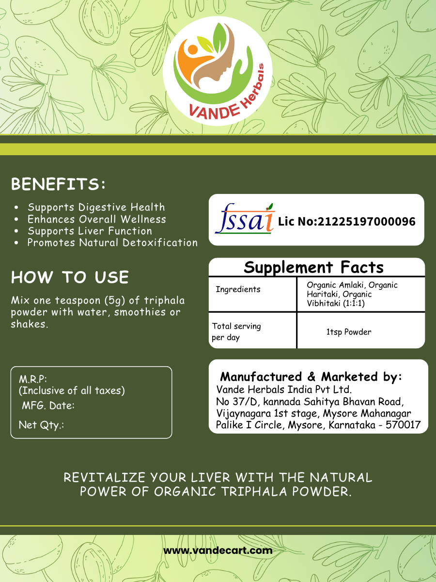 Triphala Fruits Powder 100 Grams & 500 gms| Vande Herbals| Jaivik Bharat Certified | Triphala Churn | Helps Relieve Constipation | Non-GMO | No Added Preservative (Copy)