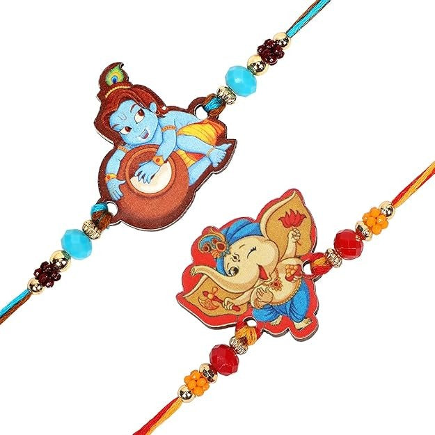 Riddhika Ventures Stylish Kids Rakhi Bracelet (Set of 2) with Roli Chawal and Greeting Card (P11P12)