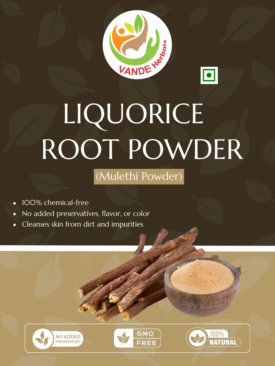 Liquorice(Mulethi) Root Powder (100, 500 Grams)| Vande Herbals | Yashtimadhu Powder for skin and hair care | Non-GMO | glycyrrhiza glabra powder/licorice Powder | No Added Preservatives