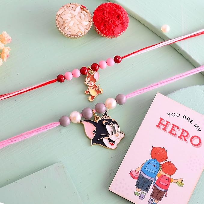 Ascension Set of 2 Kids Rakhi for Girls Boys Raksha Bandhan Bhaiya Rakhi Set Kids Rakhi Childrens Rakhi Kids Cartoon Rakhis Kids Rakhi with You are My Hero Fridge Magnet & Roli Tilak