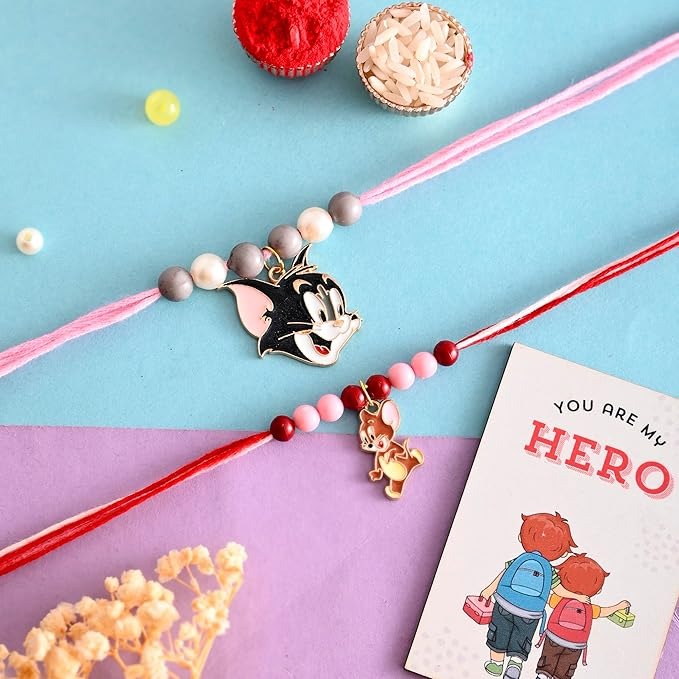 Ascension Set of 2 Kids Rakhi for Girls Boys Raksha Bandhan Bhaiya Rakhi Set Kids Rakhi Childrens Rakhi Kids Cartoon Rakhis Kids Rakhi with You are My Hero Fridge Magnet & Roli Tilak