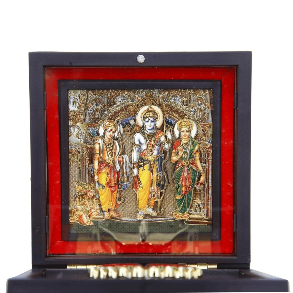 AncientlRam Darbar Pocket Temple Box With Charan Paduka Square Shaped, Gold Plated