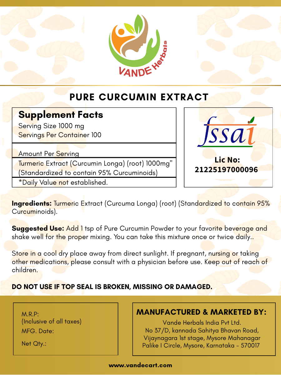 Curcumin Powder | 100 gm | Vande Herbals