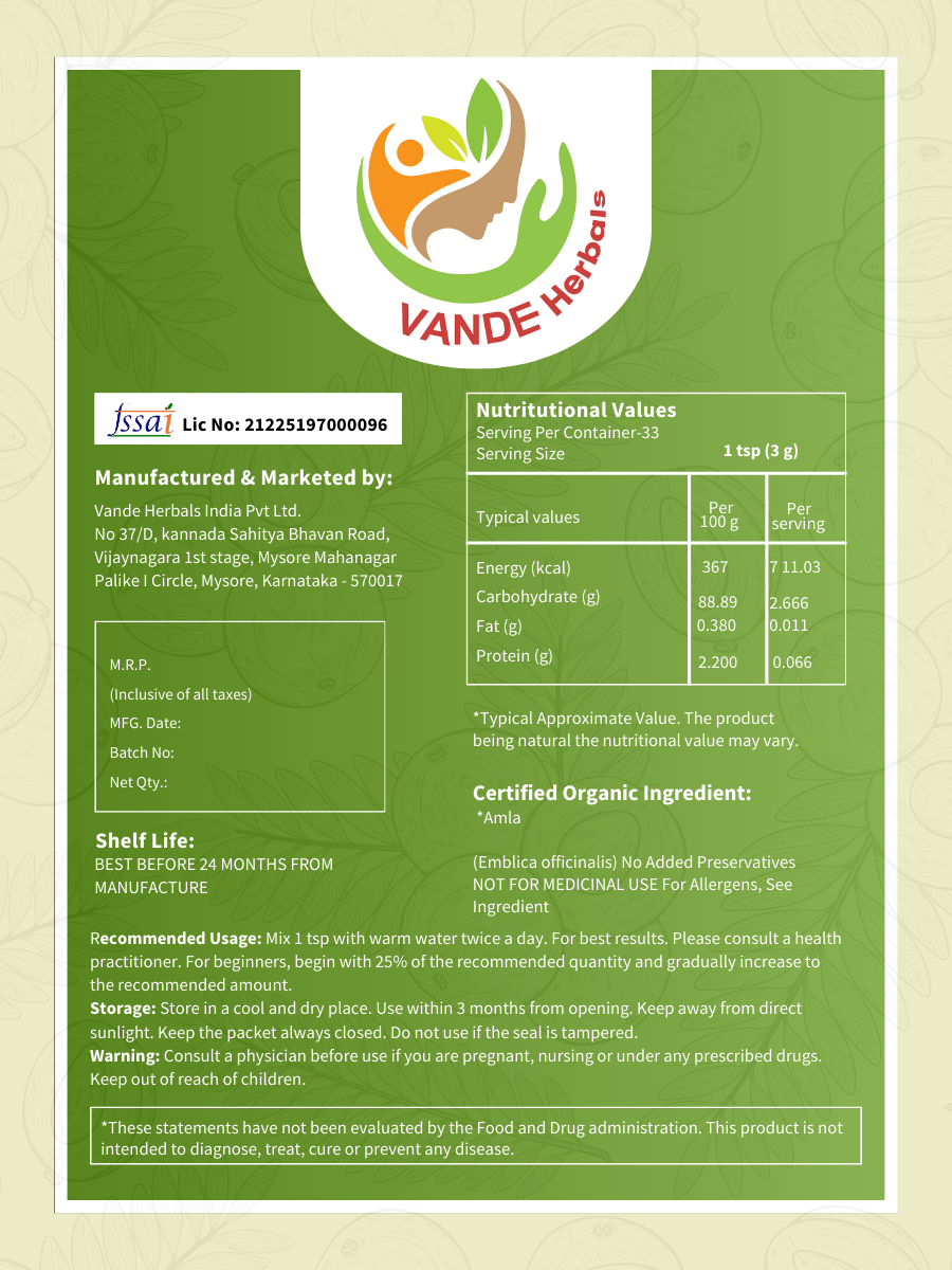 Amla Fruit Powder |Vande Herbals| 100 gm