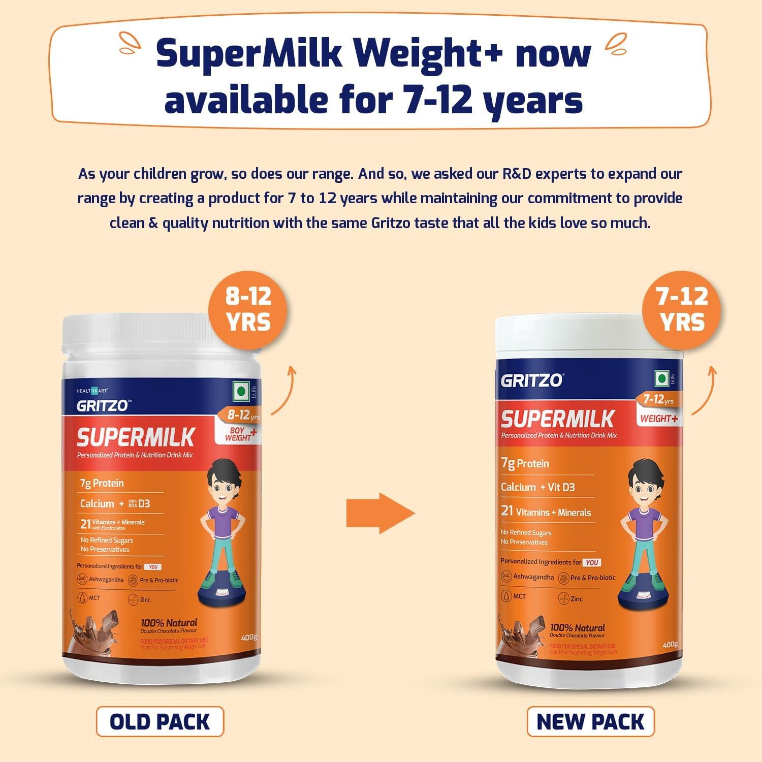 Gritzo Supermilk Weight+ for Boy/Girl 7 to 12 years (Double Chocolate)