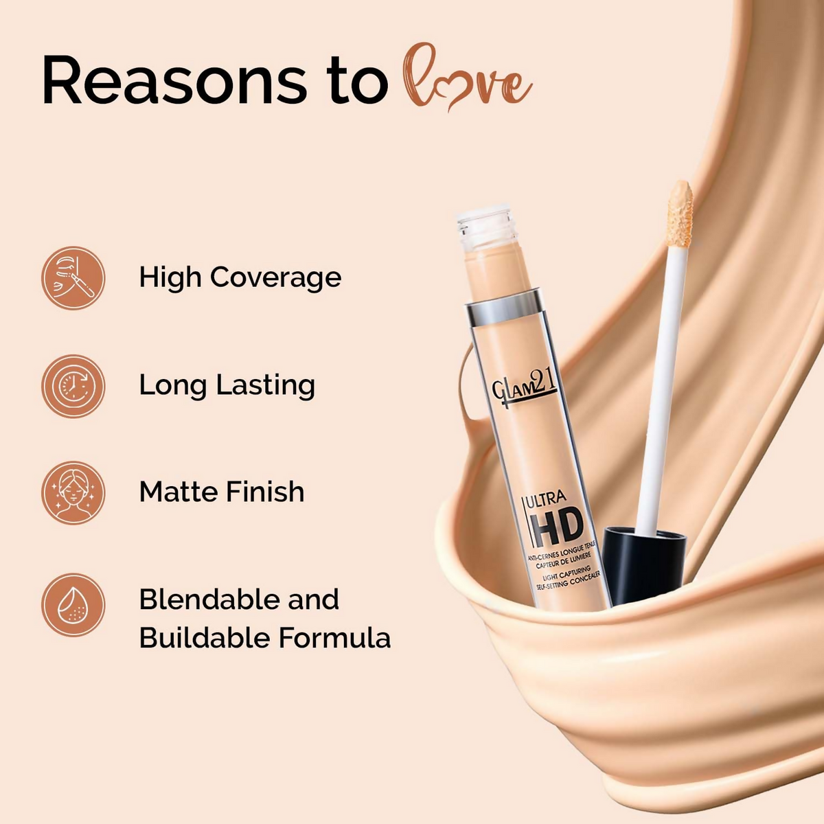 Glam21 Ultra HD Liquid Concealer for HD Finish - Orange Bar