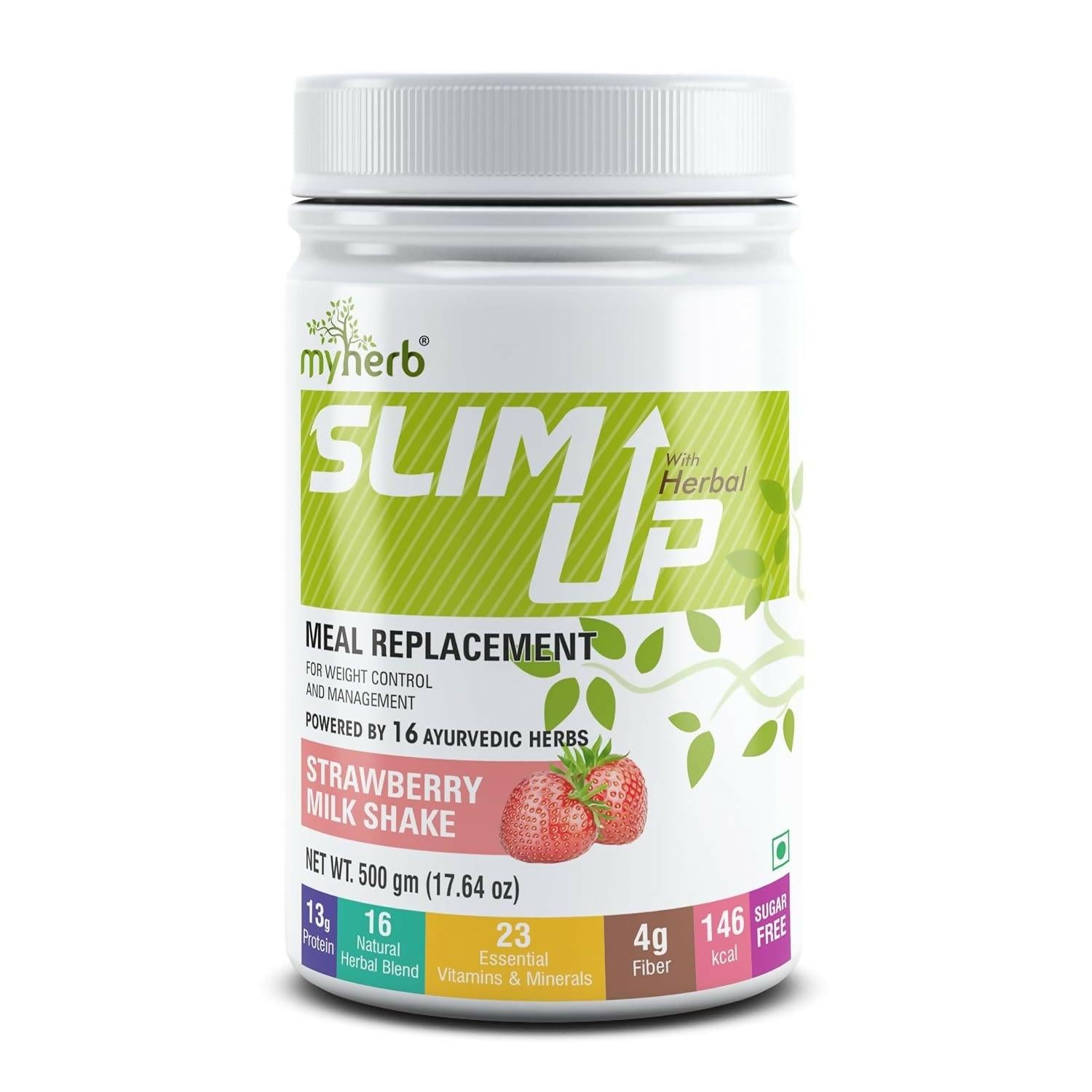 Myherb Slim Up Meal Replacement Shake With 16 Natural Herbal Blend For Men & Women - Strawberry Milk Shake