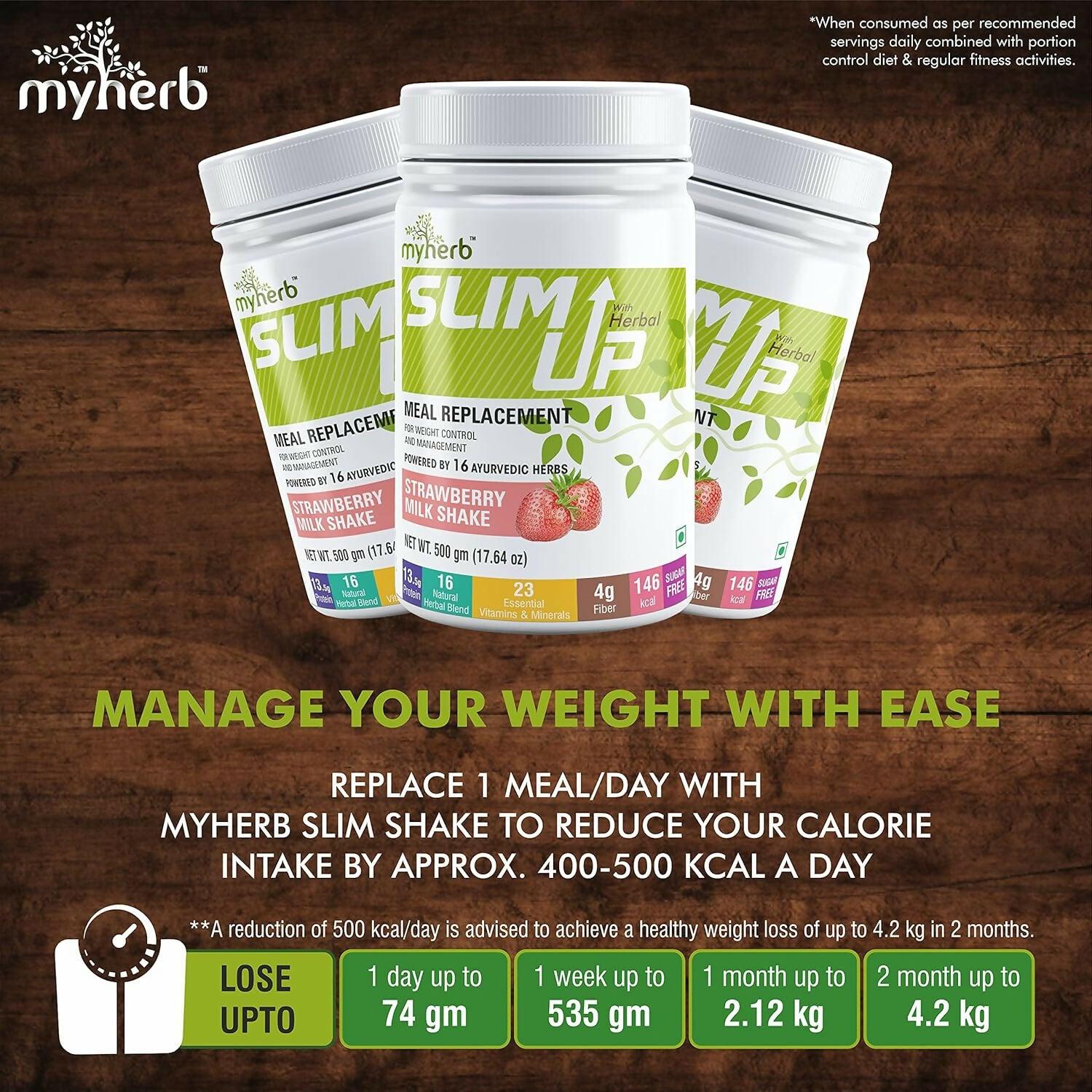 Myherb Slim Up Meal Replacement Shake With 16 Natural Herbal Blend For Men & Women - Strawberry Milk Shake
