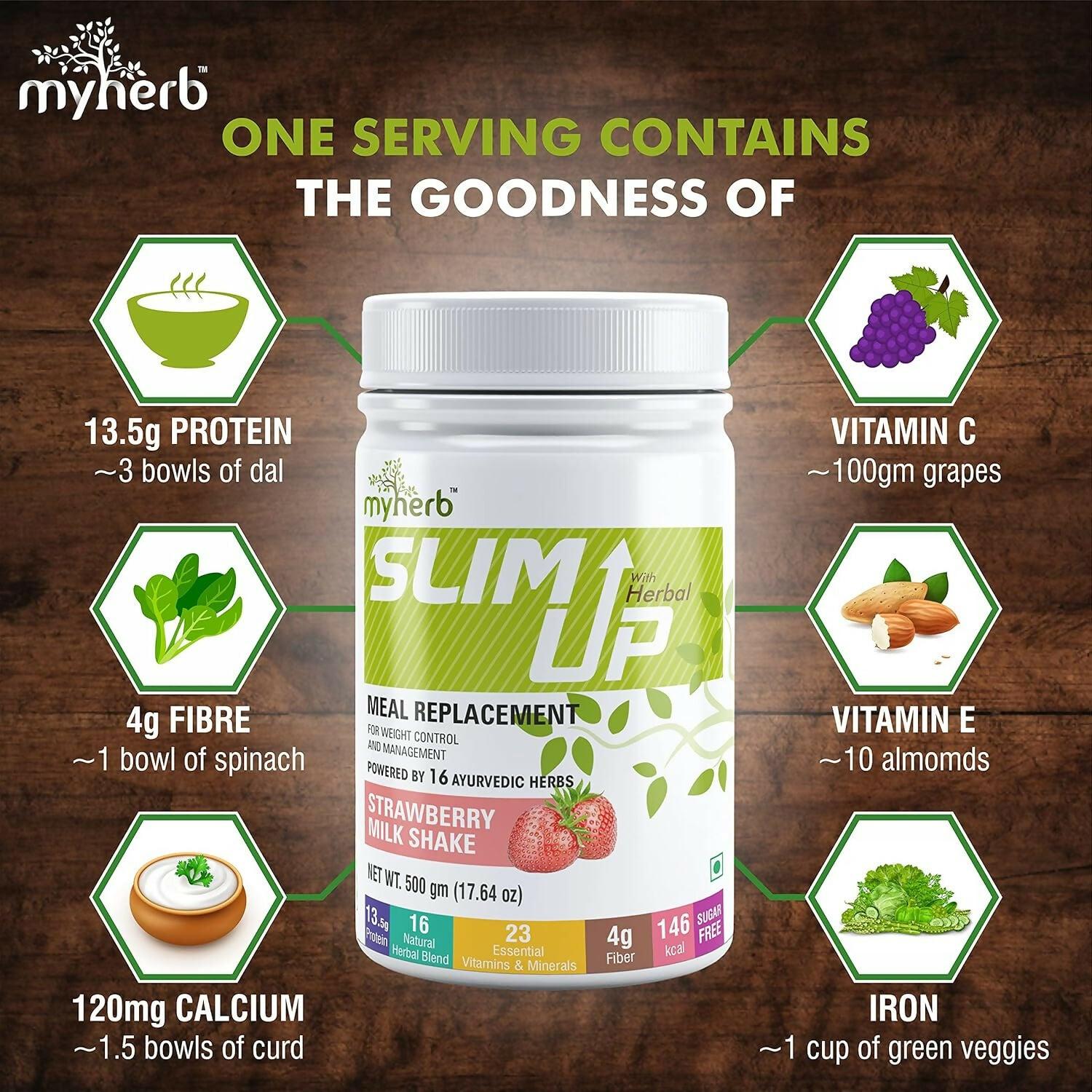 Myherb Slim Up Meal Replacement Shake With 16 Natural Herbal Blend For Men & Women - Strawberry Milk Shake