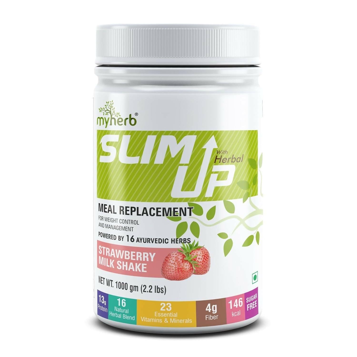 Myherb Slim Up Meal Replacement Shake With 16 Natural Herbal Blend For Men & Women - Strawberry Milk Shake