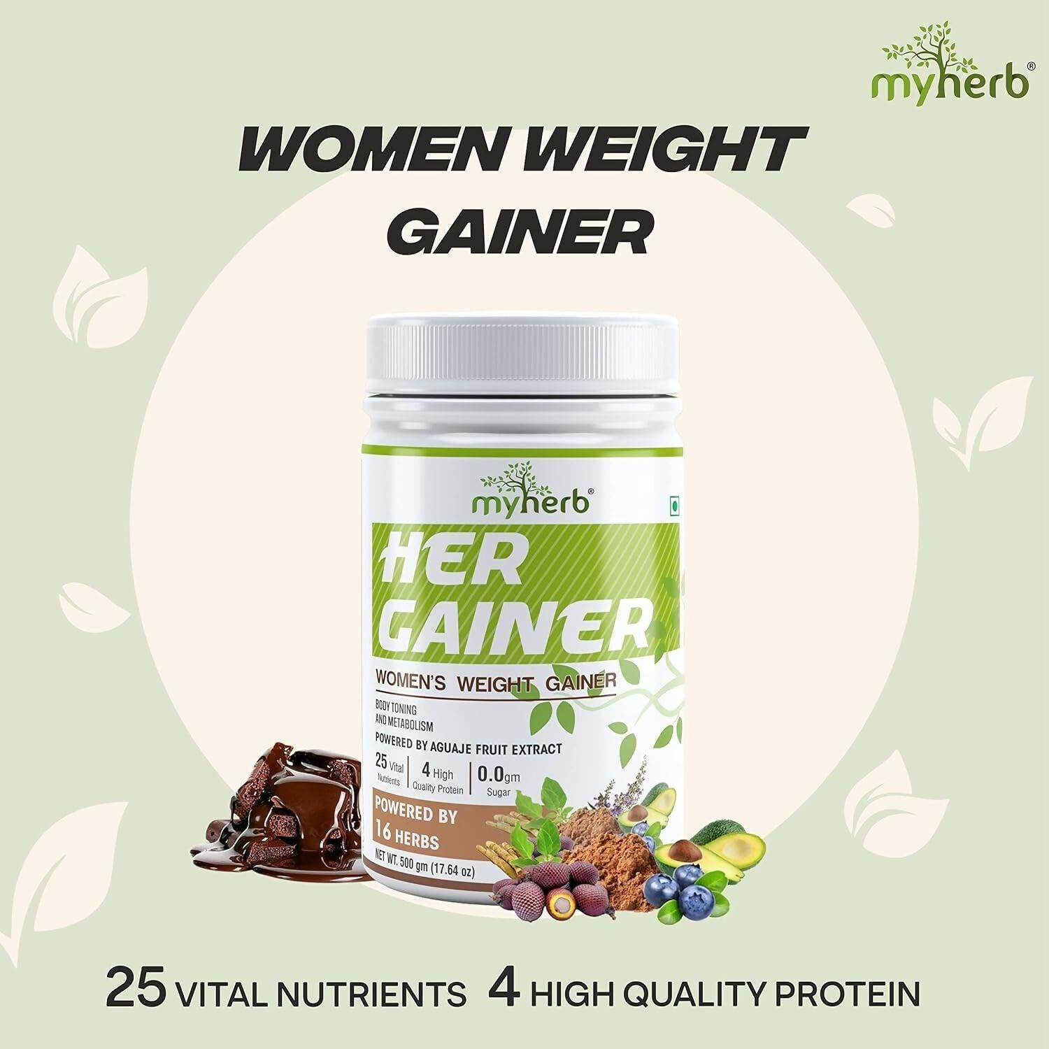 Myherb Women’s Weight Gainer, Her Gainer With 16 Herbs & Aguaje Fruit For Weight & Mass Gainer And Muscle Growth For Women
