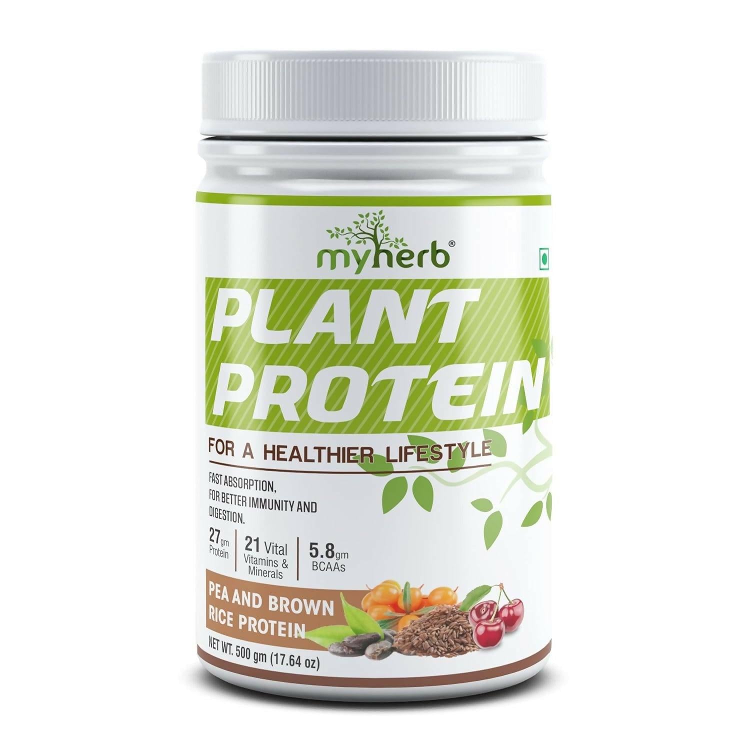 Myherb Plant Protein Powder, Pea And Brown Rice Protein Powder - Chocolate Flavour