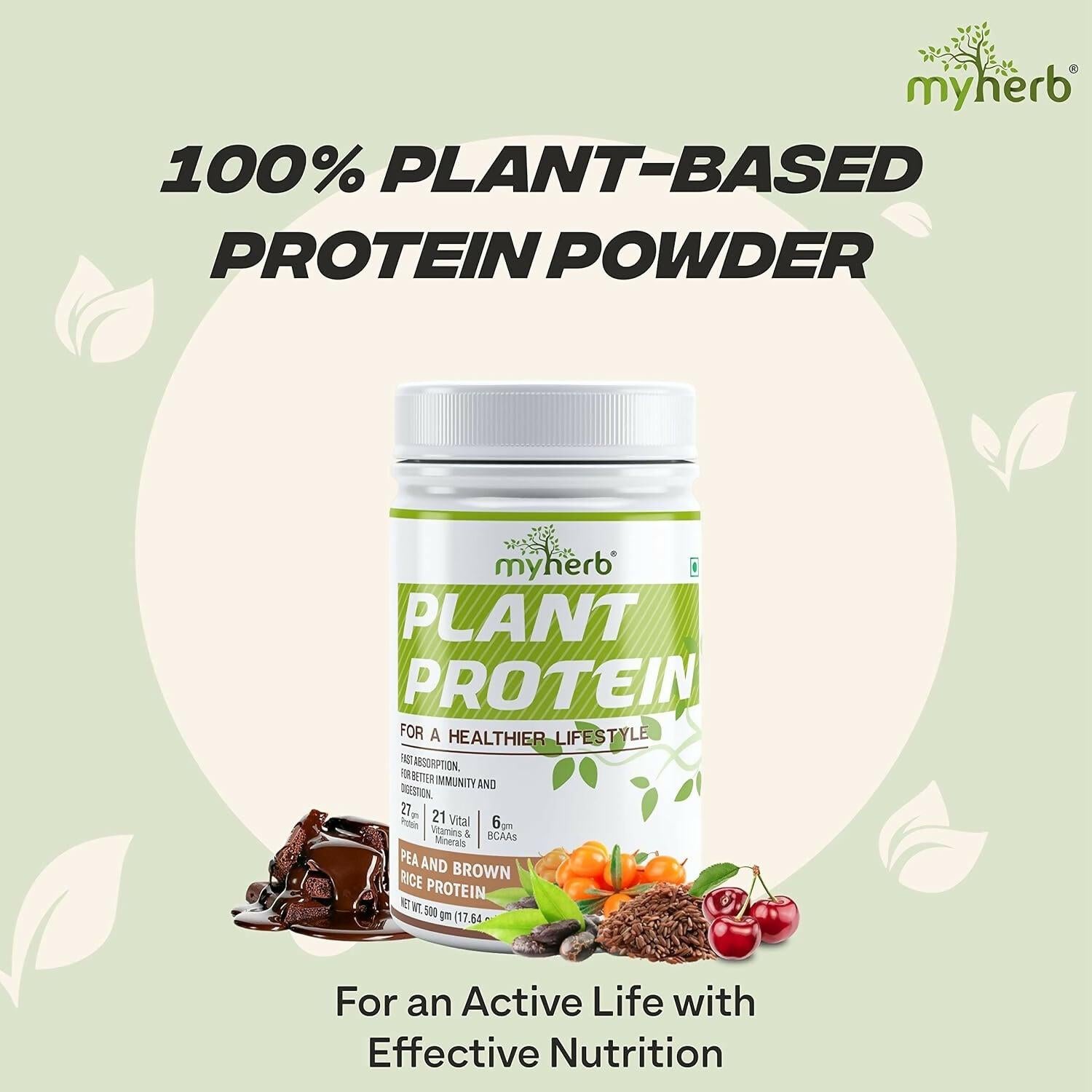 Myherb Plant Protein Powder, Pea And Brown Rice Protein Powder - Chocolate Flavour