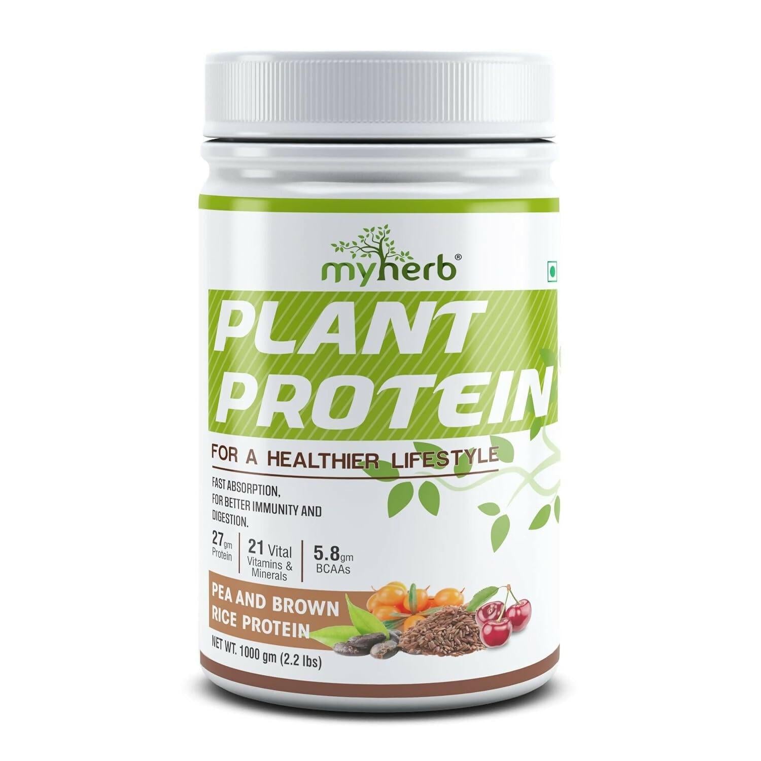 Myherb Plant Protein Powder, Pea And Brown Rice Protein Powder - Chocolate Flavour