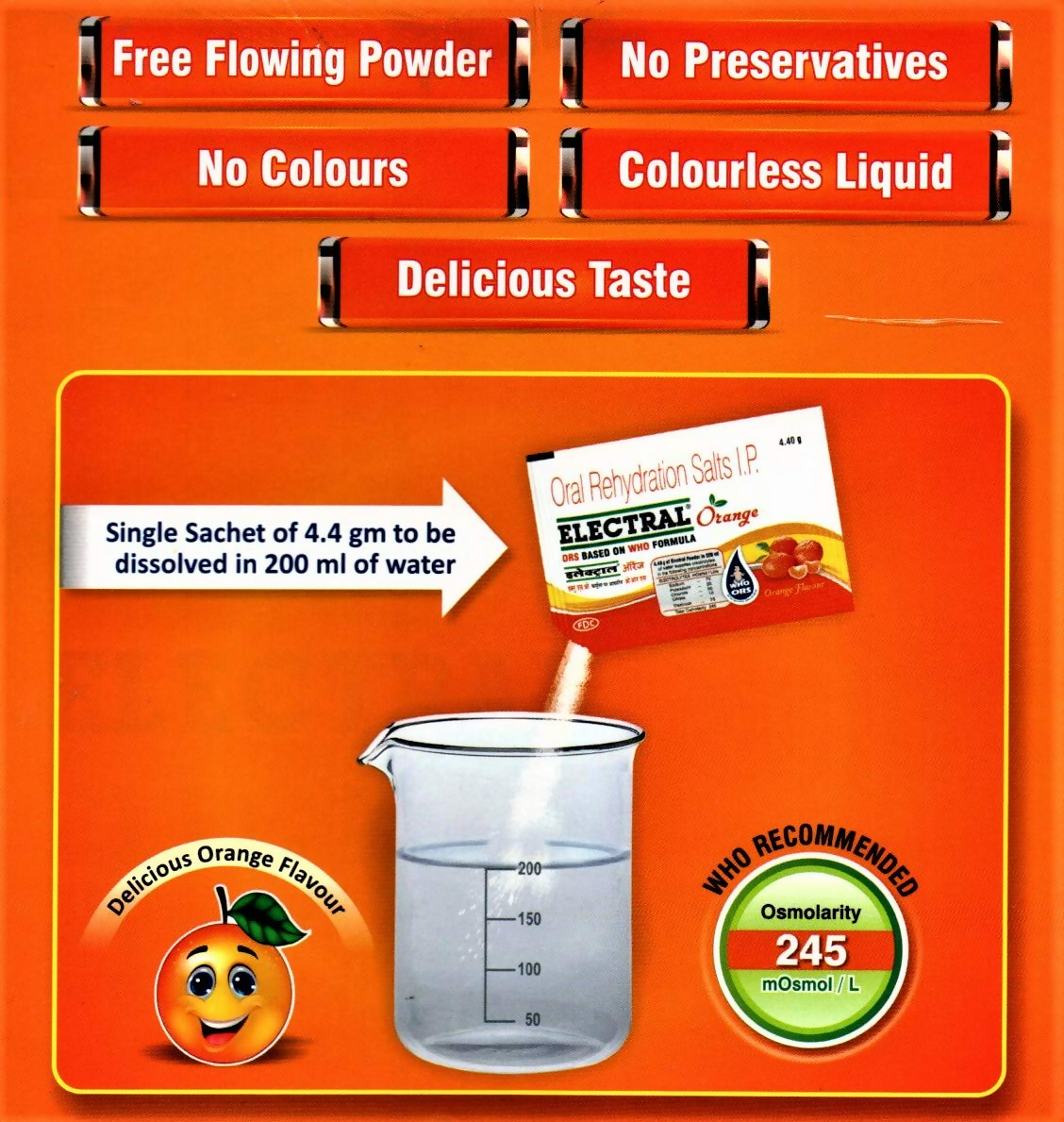 Electral FDC ORS Sachets Orange Flavour