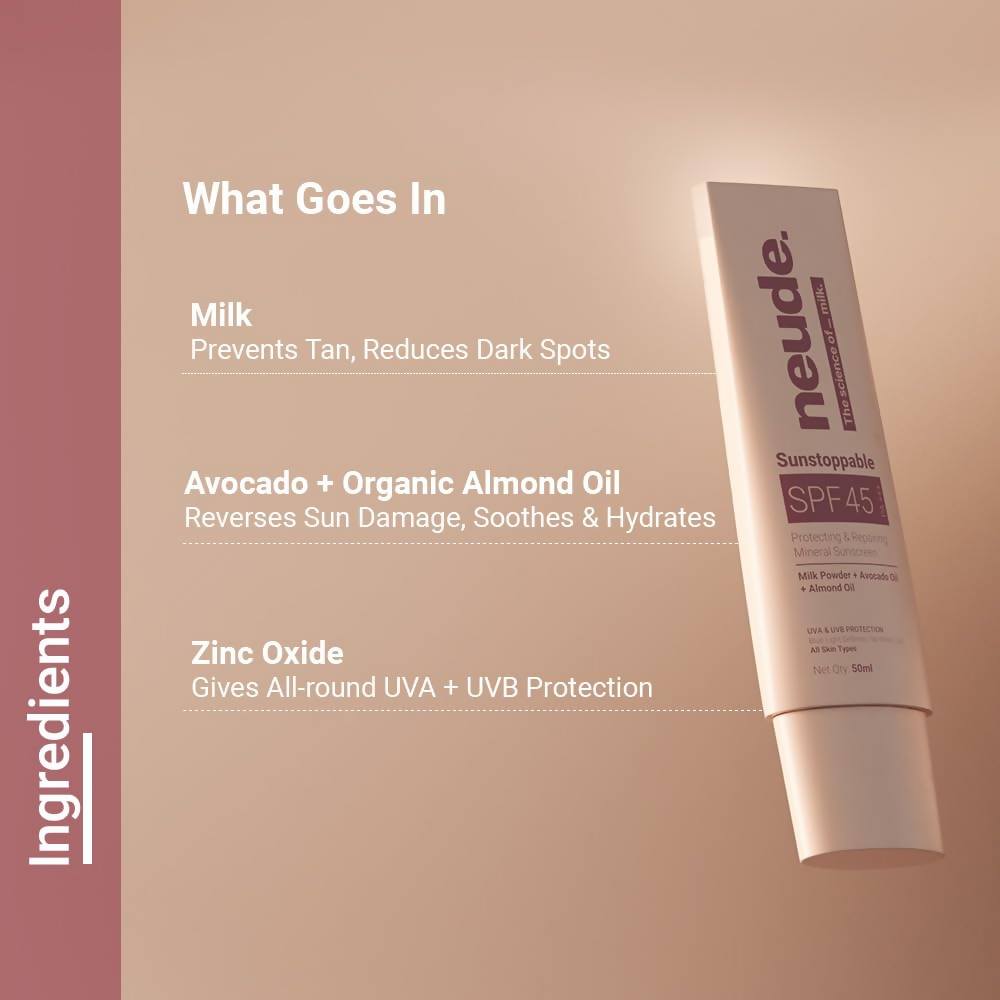 Neude Sunstoppable Sunscreen with SPF 45 PA+++ & No White Cast For Men & Women