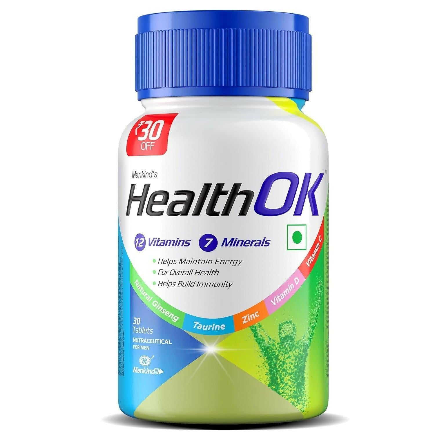 Health OK Multivitamin Tablets For Daily Energy, Vitamin D, C & Overall Health