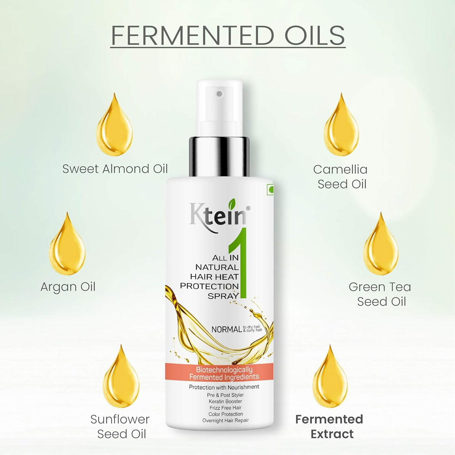 Ktein All in 1 Natural Hair Heat Protection Spray with Fermented Argan Oil