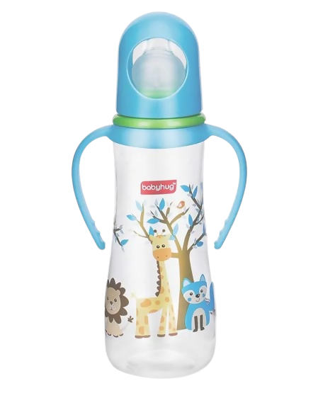 Babyhug Bubble Anti-Colic Sterilizable Feeding Bottle With Handles Blue White