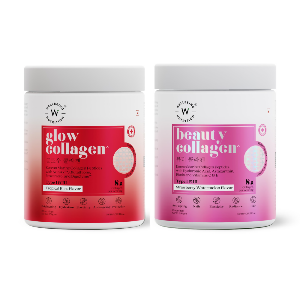 Wellbeing Nutrition Glow Korean Marine & Beauty Collagen Peptides Combo: Tropical Bliss & Strawberry & Watermelon