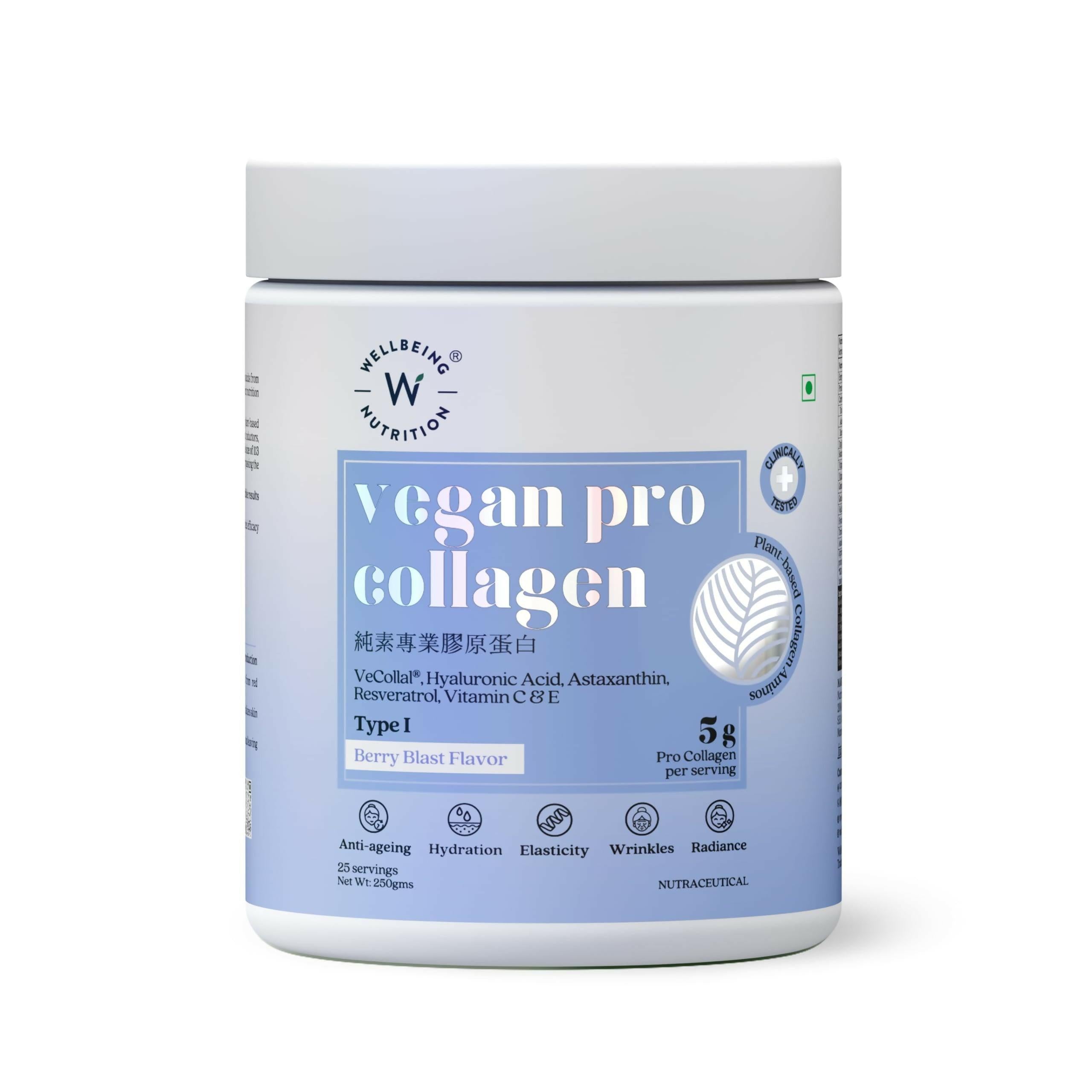 Wellbeing Nutrition Vegan Pro Collagen Powder with Vitamin C & E - Berry Blast - Improves Skin Hydration, Texture & Evens Skin Tone
