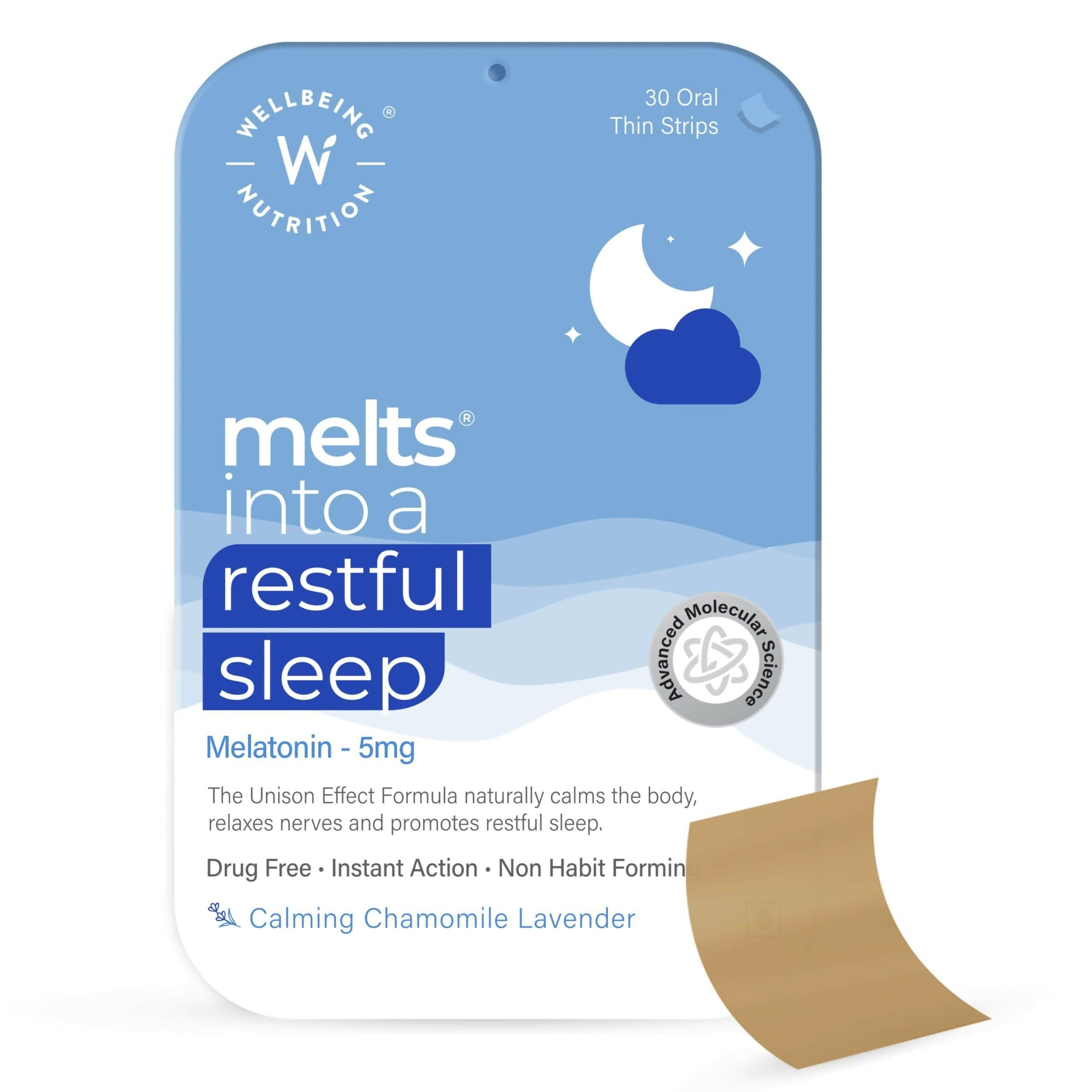 Wellbeing Nutrition Melts Restful Sleep Plant Based Oral Thin Strips - Calming Chamomile Lavender Flavor