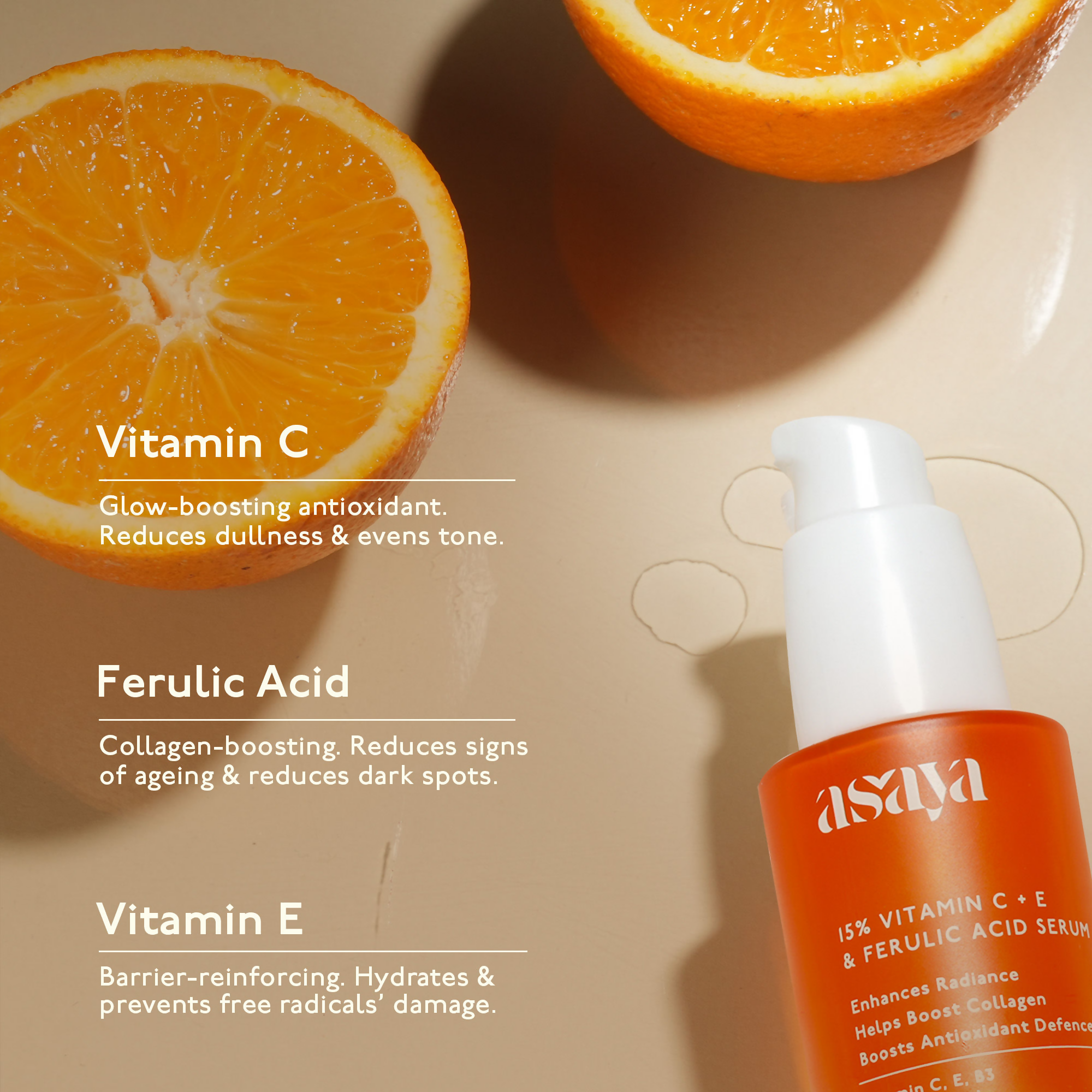 Asaya 15% Vitamin C + E Serum For Face With Ferulic Acid Brightening Serum & Skin Collagen Booster