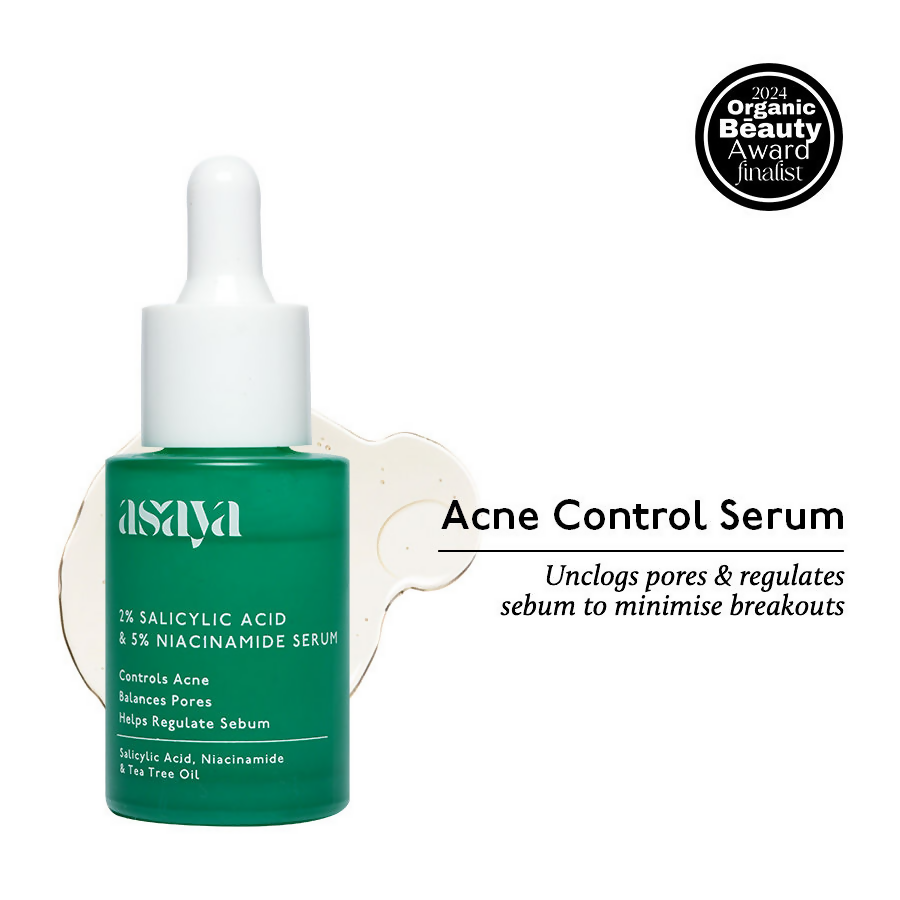 Asaya 2% Salicylic Acid Face Serum For Active Acne & Sebum Control With 5% Niacinamide & Tea Tree Oil