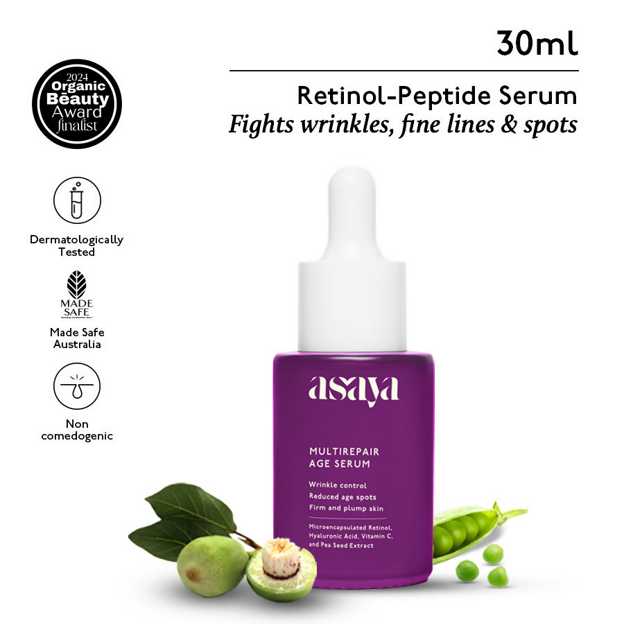 Asaya 0.2% Retinol Peptide Night Serum, Beginner Friendly Anti Aging Face Serum With Vit C