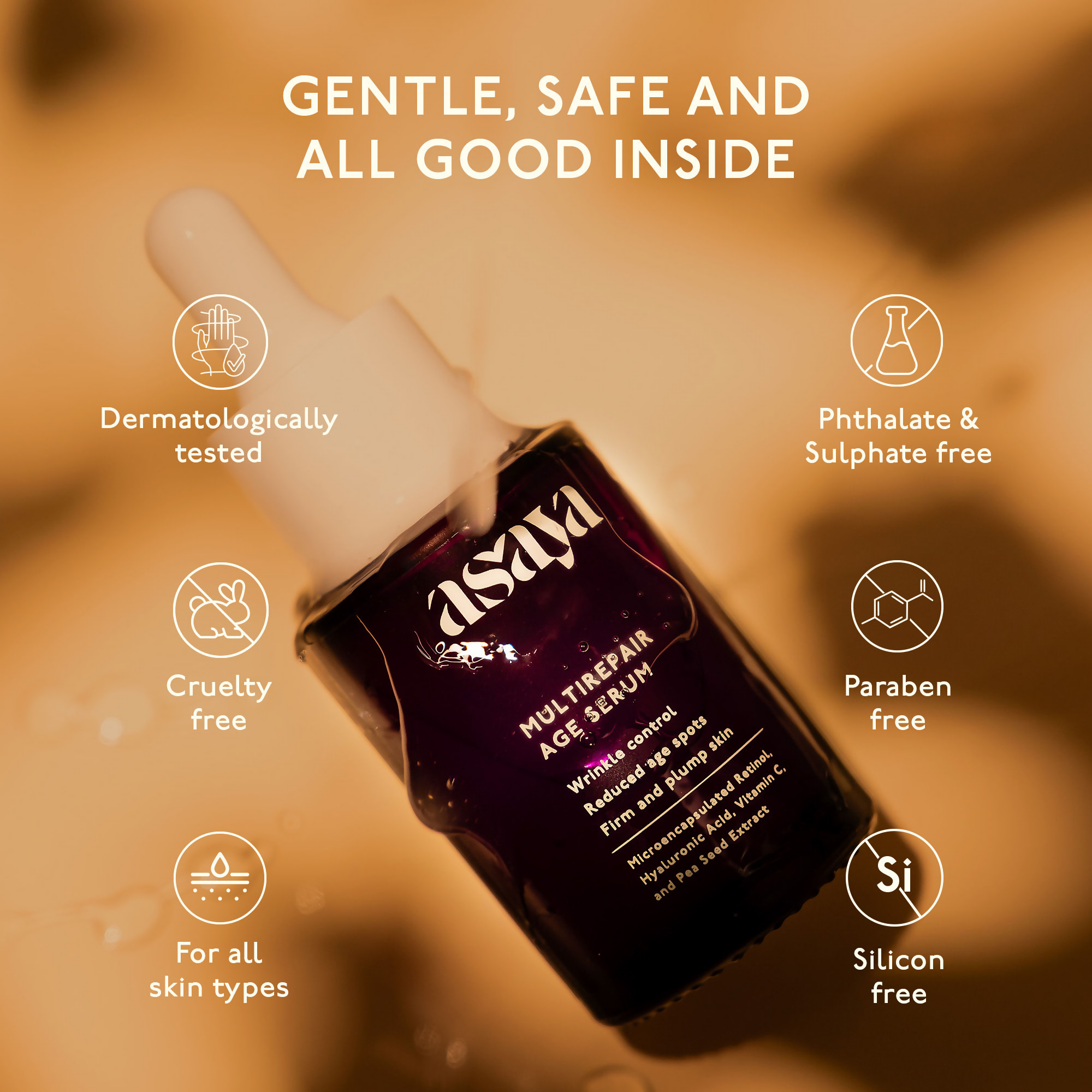 Asaya 0.2% Retinol Peptide Night Serum, Beginner Friendly Anti Aging Face Serum With Vit C