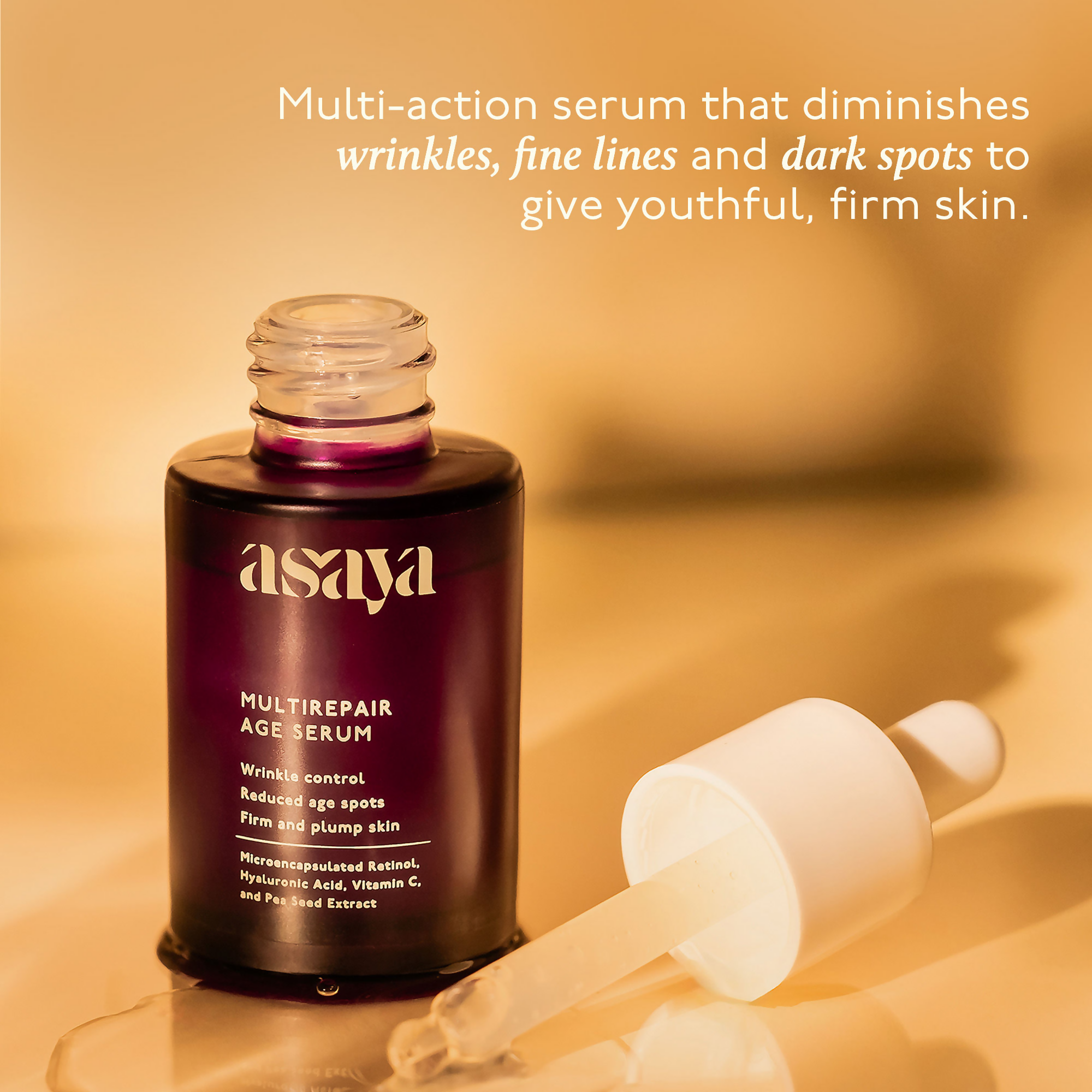Asaya 0.2% Retinol Peptide Night Serum, Beginner Friendly Anti Aging Face Serum With Vit C