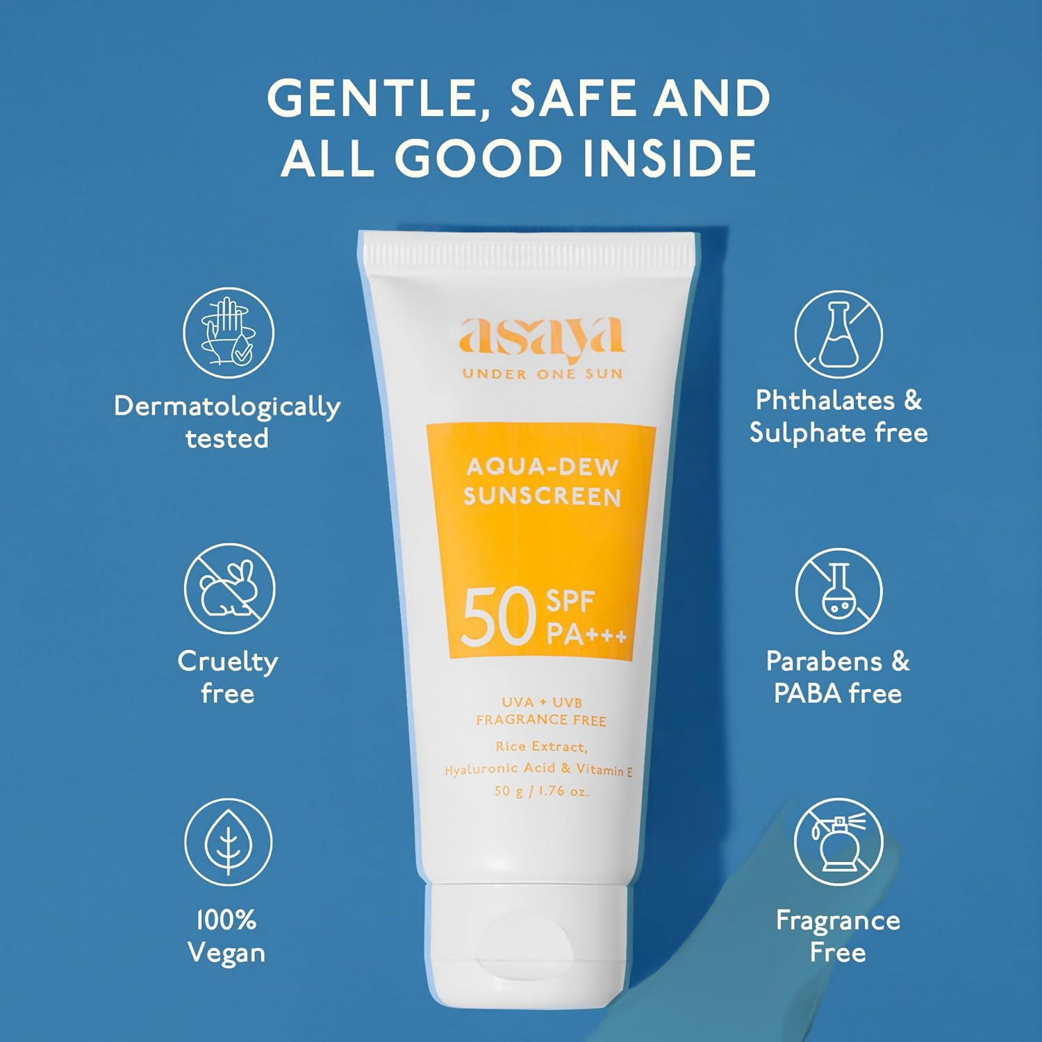 Asaya Aqua Dew Sunscreen SPF 50 PA+++ With Rice Extract For All Skin Types