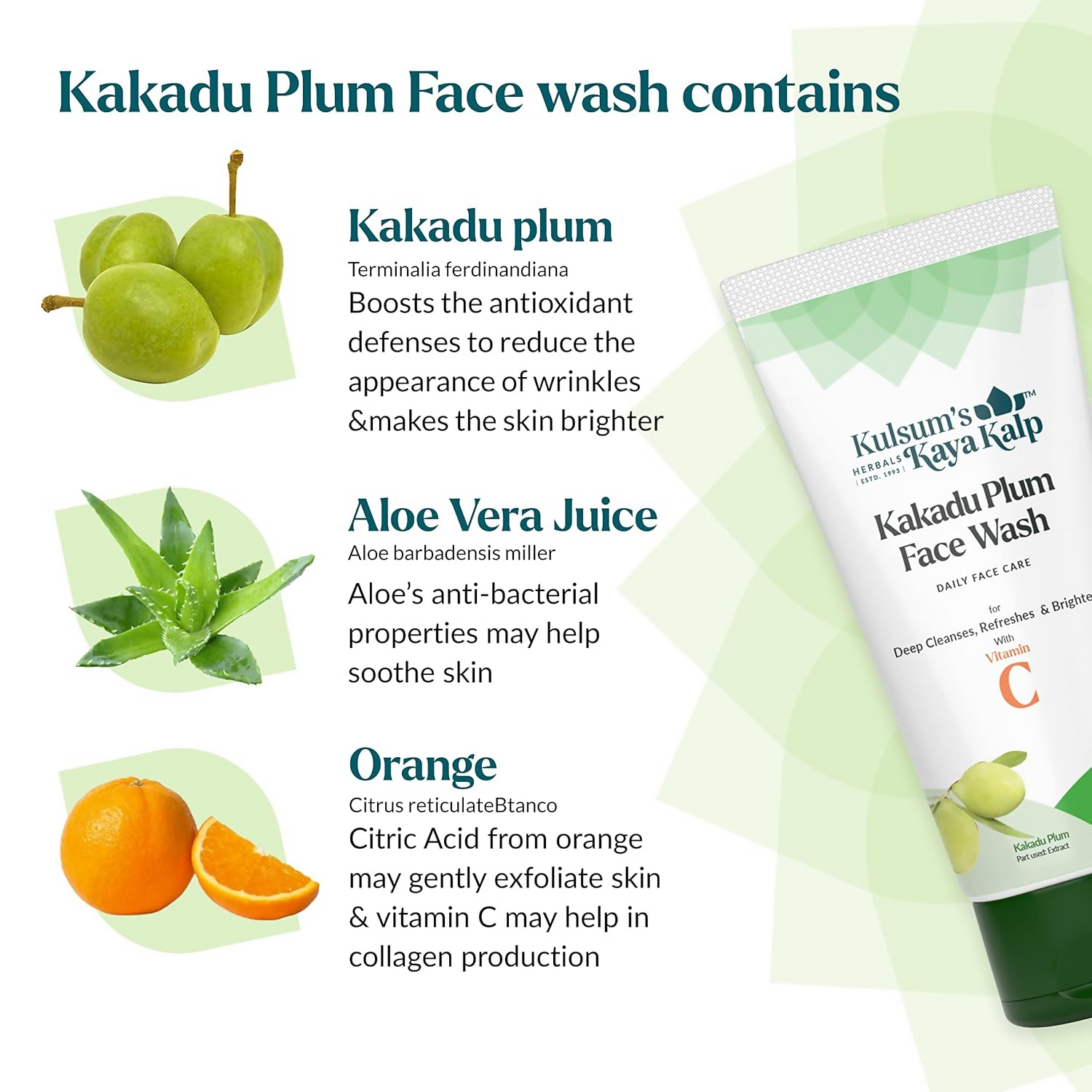 Kulsum's Kaya Kalp Kakadu Plum Face Wash Daily Face Care For Deep Cleanses,Refreshes & Brightens With Vitamin C