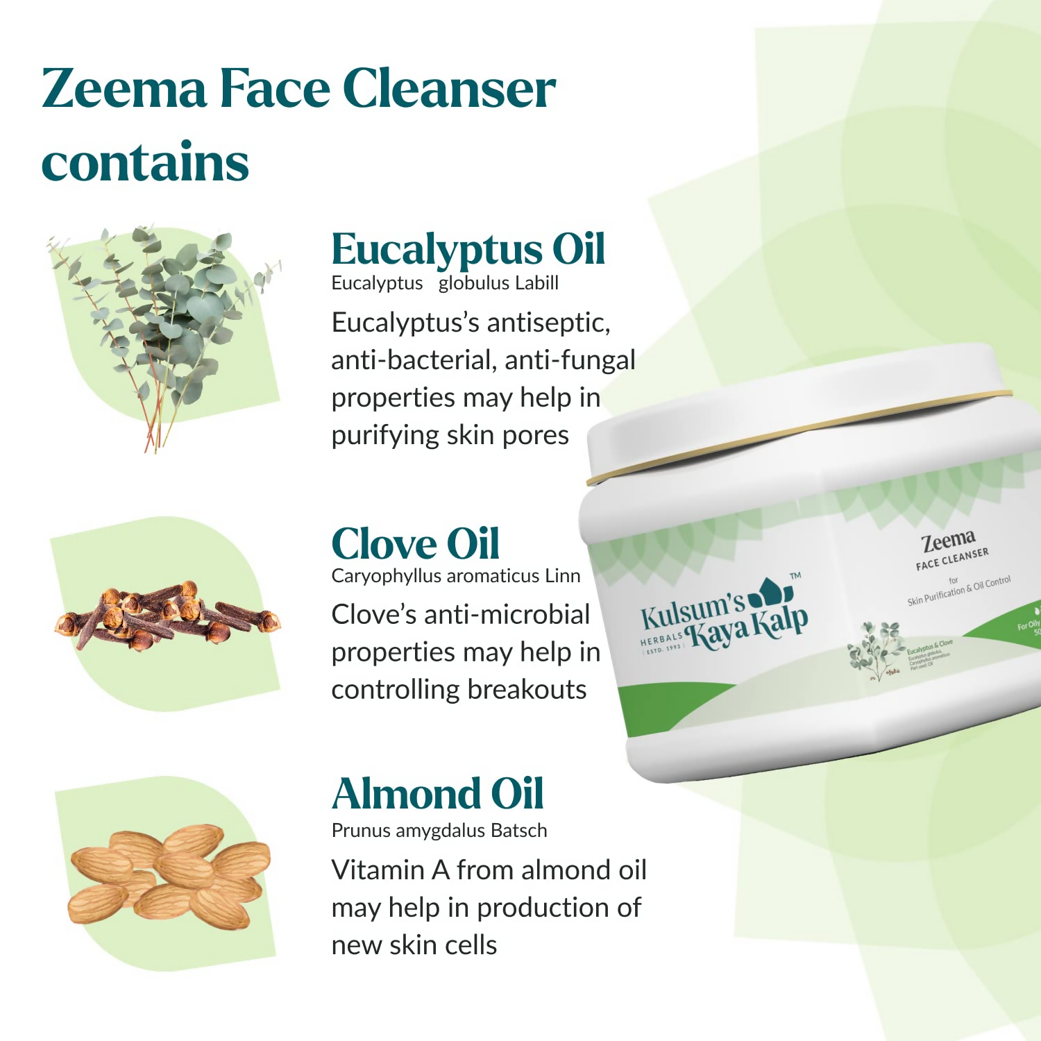Kulsum's Kaya Kalp Zeema Face Cleanser For Skin Purification & Oil Control With Eucalyptus & Clove