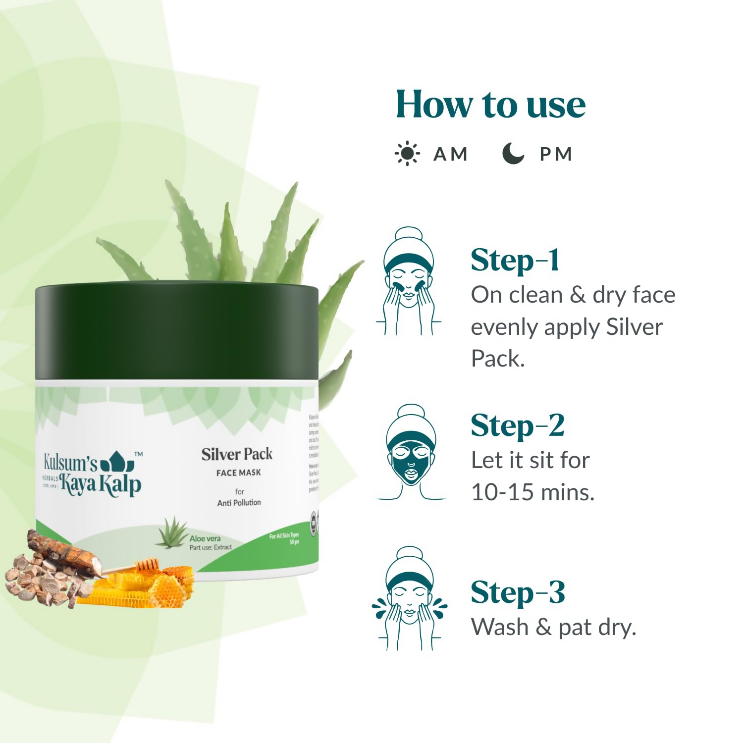 Kulsum's Kaya Kalp Silver Pack For Anti-Pollution With Silver Leaf & Aloe Vera