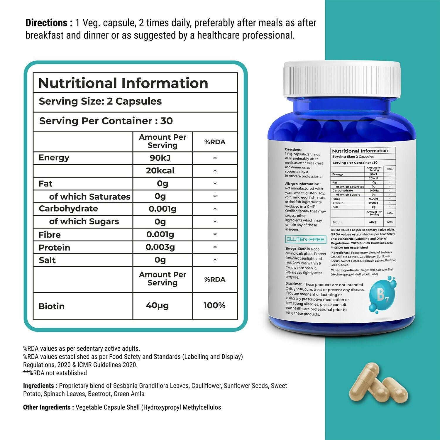 Biovitalia Organics Biotin Capsules Supports Hairs & Nails Growth