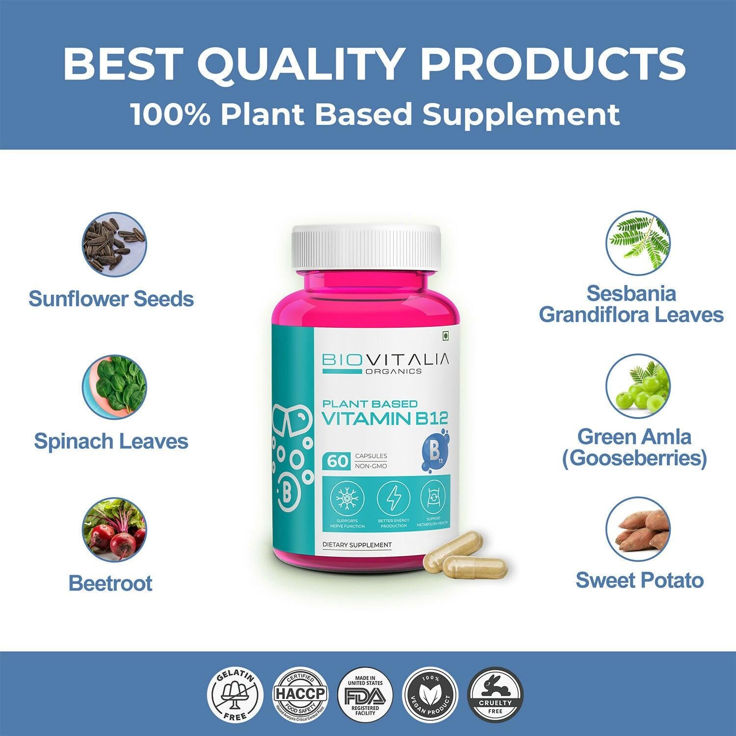 Biovitalia Organics Vitamin B12 Capsules