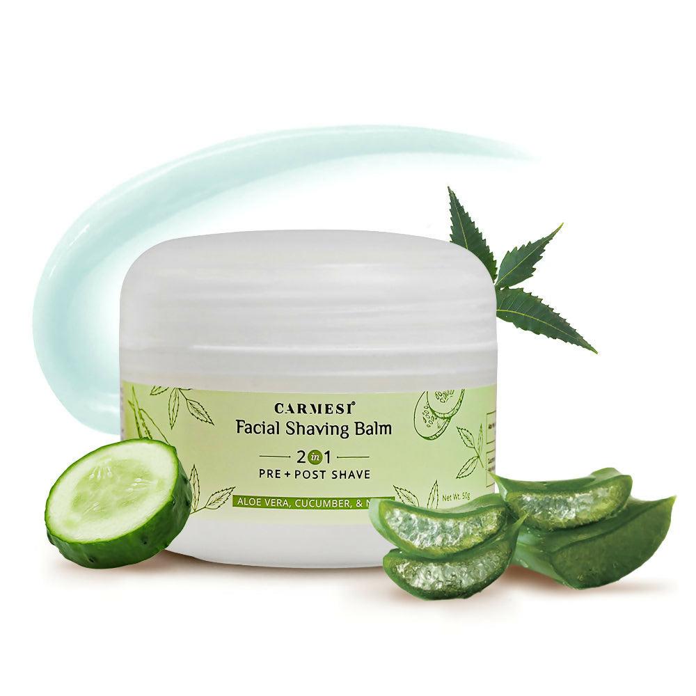 Carmesi Facial Shaving Balm for Women - 2-in-1 (Pre + Post-Shave) - Aloe Vera, Cucumber, Neem