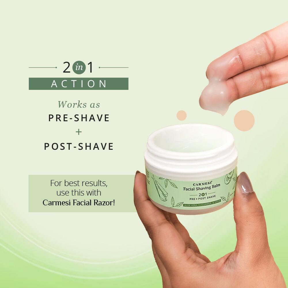 Carmesi Facial Shaving Balm for Women - 2-in-1 (Pre + Post-Shave) - Aloe Vera, Cucumber, Neem